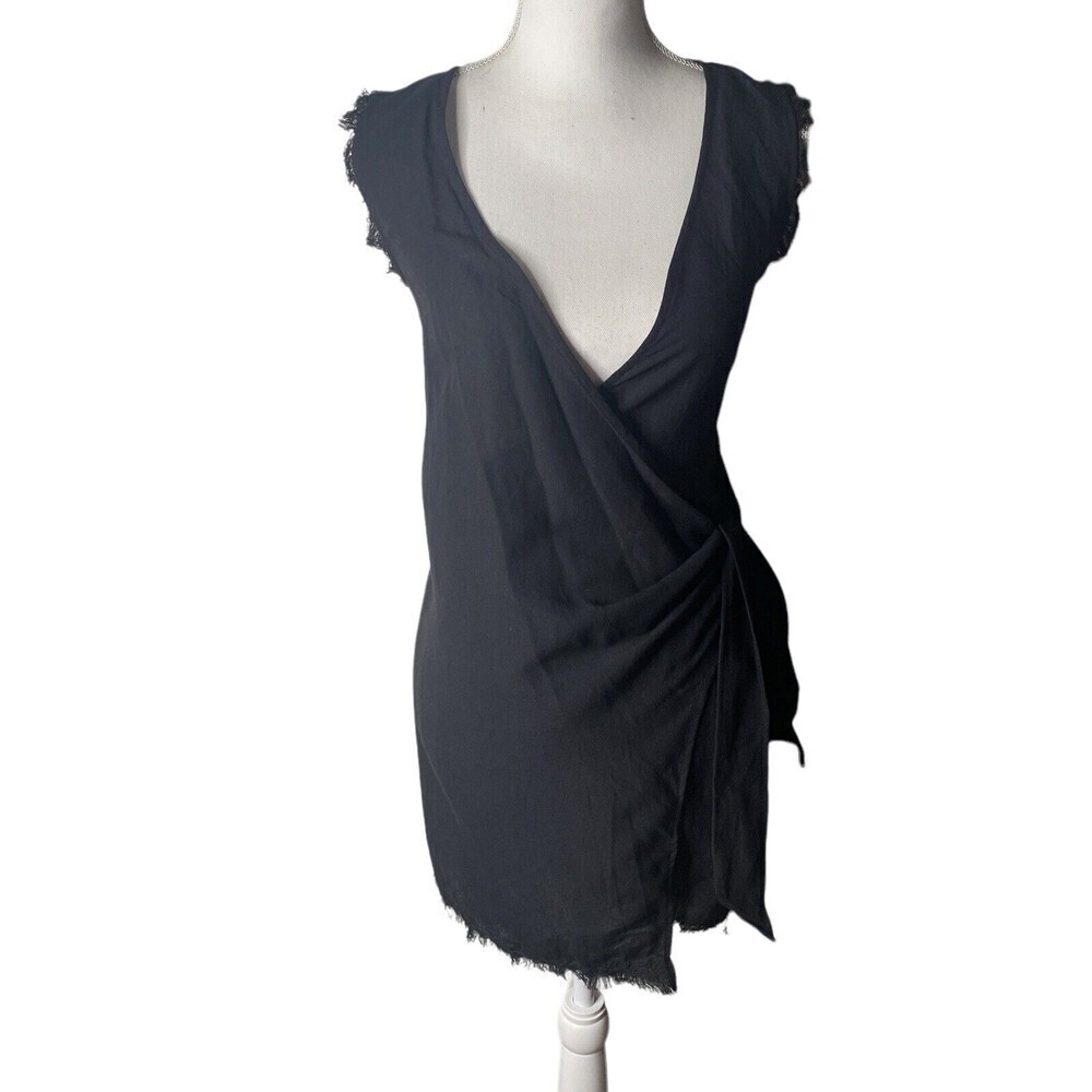 LULUS Tunic Top Wrap DRESS sleeveless mini XS Black Swim Cover Up Raw Trim Hem